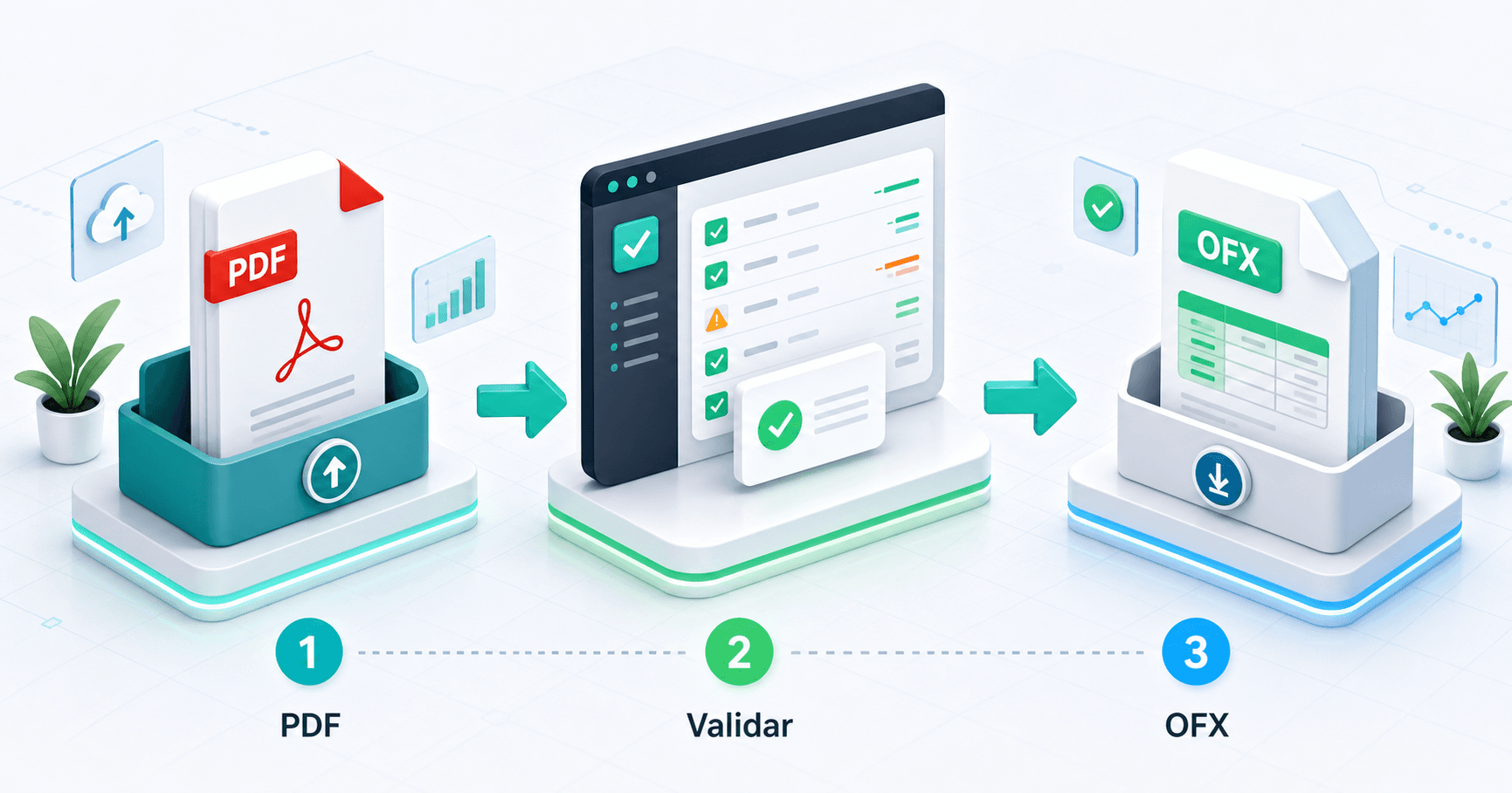Fluxo visual de PDF para validacao e exportacao OFX